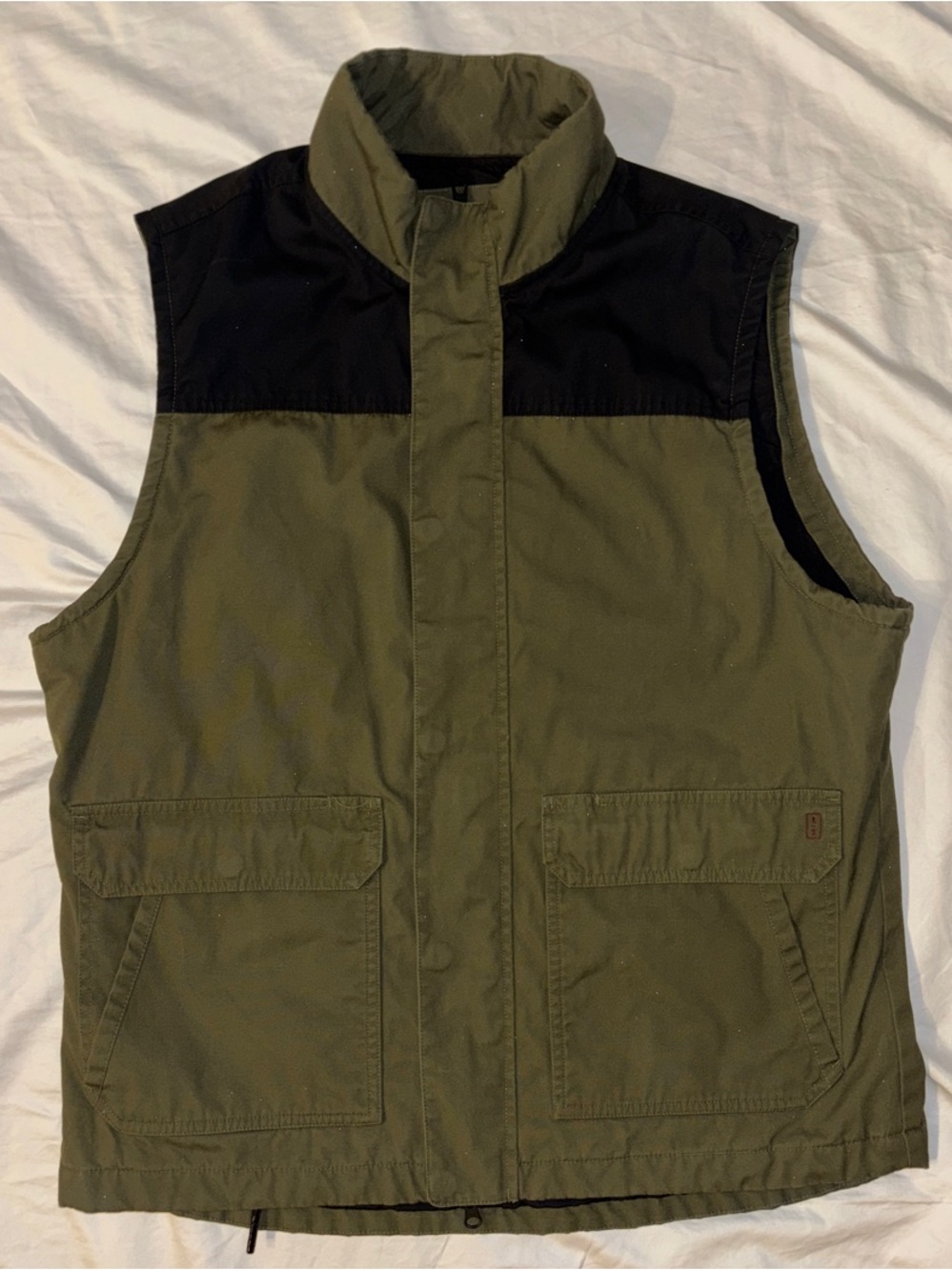 Vintage Olive Green & Black Brothers/Sons Colorblock Utility Field Vest - XL